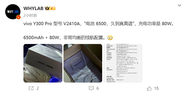 vivoY300Pro即将发布：80W快充+6500mAh大电池(vivoy3多少瓦快充?)