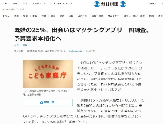 日本每4对夫妻中有1对通过交友软件相识比例最高(日本有哪些交友匹配)